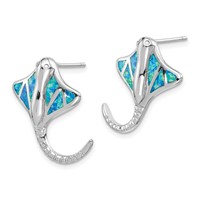 Sterling Silver Rhodium-plated Created Blue Opal Stingray Post Earrings view 2