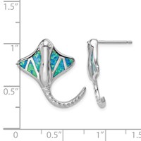 Sterling Silver Rhodium-plated Created Blue Opal Stingray Post Earrings view 4