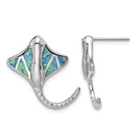 Sterling Silver Rhodium-plated Created Blue Opal Stingray Post Earrings view 1