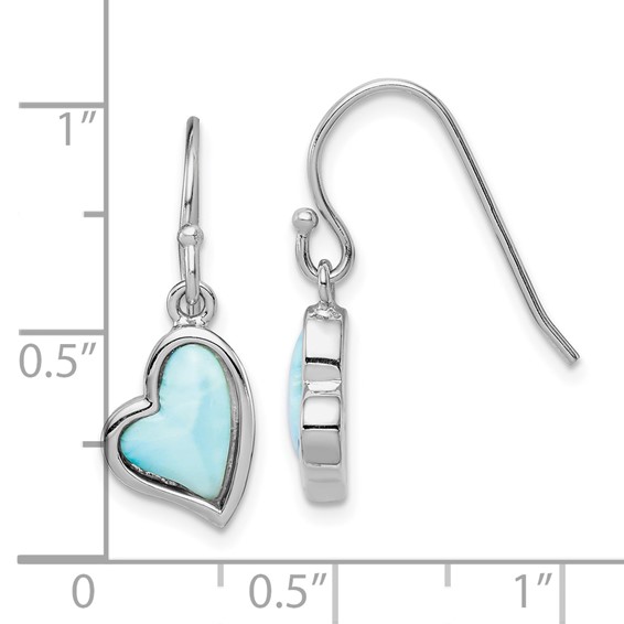 Sterling Silver Rhodium-plated Light Blue Larimar Heart Dangle Earrings