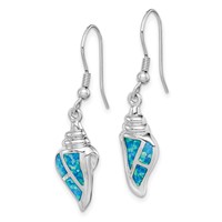 Sterling Silver Rhodium-plated Created Blue Opal Seashell Dangle Earrings view 2