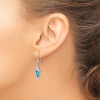 Sterling Silver Rhodium-plated Created Blue Opal Seashell Dangle Earrings view 3