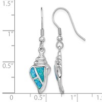 Sterling Silver Rhodium-plated Created Blue Opal Seashell Dangle Earrings view 4