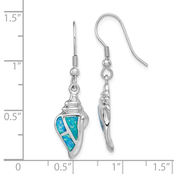 Sterling Silver Rhodium-plated Created Blue Opal Seashell Dangle Earrings