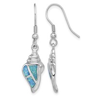 Sterling Silver Rhodium-plated Created Blue Opal Seashell Dangle Earrings view 1
