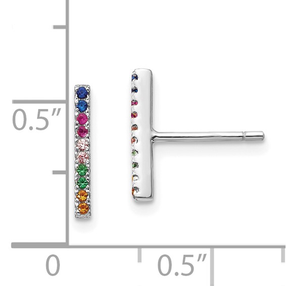 Prizma Sterling Silver Rhodium-plated Colorful CZ Bar Post Earrings