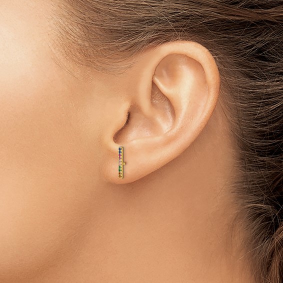Prizma Sterling Silver Gold-tone 14K Flash Gold-plated Colorful CZ Bar Post Earrings