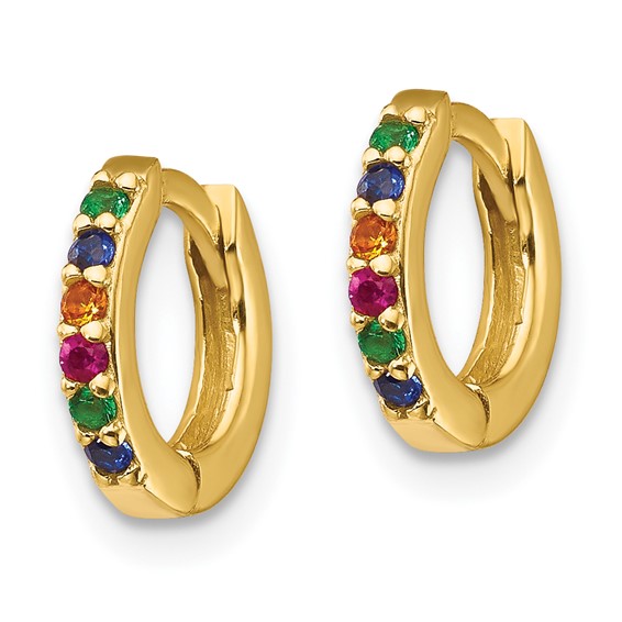 Prizma Sterling Silver Gold-tone 14K Flash Gold-plated Colorful CZ Small Hinged Hoop Earrings
