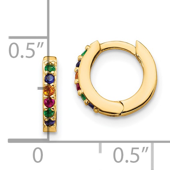 Prizma Sterling Silver Gold-tone 14K Flash Gold-plated Colorful CZ Small Hinged Hoop Earrings