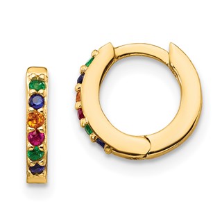 Prizma Sterling Silver Gold-tone 14K Flash Gold-plated Colorful CZ Small Hinged Hoop Earrings