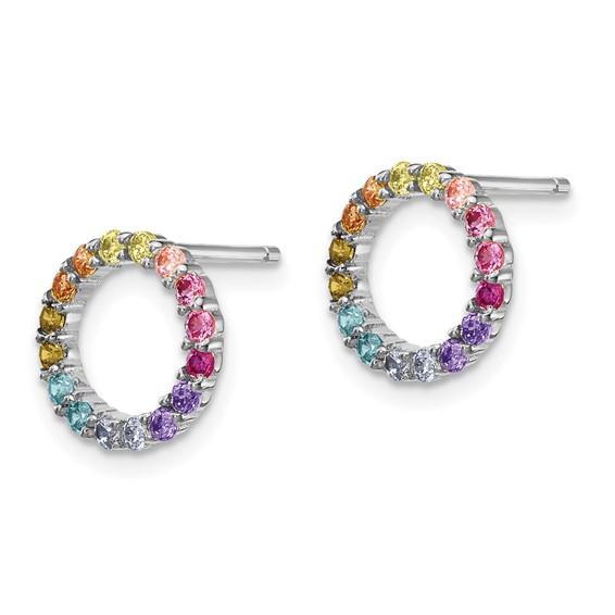 Prizma Sterling Silver Rhodium-plated Colorful CZ Open Circle Post Earrings