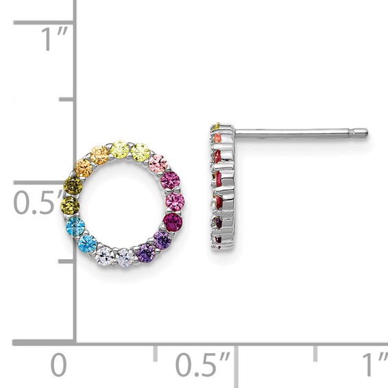Prizma Sterling Silver Rhodium-plated Colorful CZ Open Circle Post Earrings