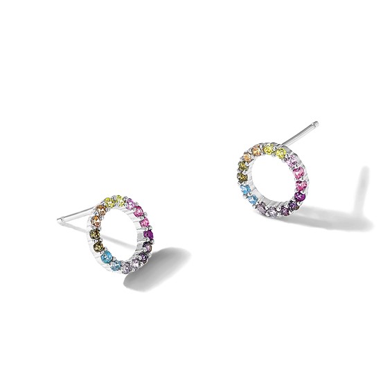 Prizma Sterling Silver Rhodium-plated Colorful CZ Open Circle Post Earrings