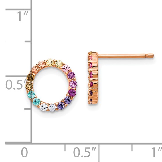 Prizma Sterling Silver Rose-tone 14K Flash Rose Gold-plated Colorful CZ Open Circle Post Earrings