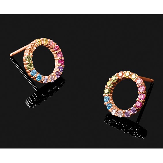 Prizma Sterling Silver Rose-tone 14K Flash Rose Gold-plated Colorful CZ Open Circle Post Earrings