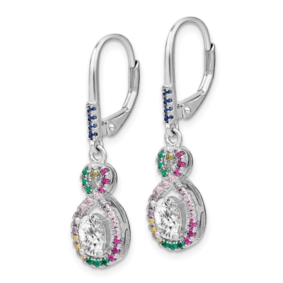 Prizma Sterling Silver Rhodium-plated Colorful and White CZ Infinity Dangle Leverback Earrings