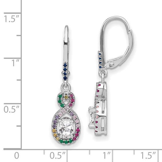 Prizma Sterling Silver Rhodium-plated Colorful and White CZ Infinity Dangle Leverback Earrings