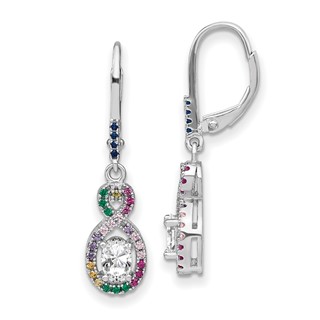 Prizma Sterling Silver Rhodium-plated Colorful and White CZ Infinity Dangle Leverback Earrings