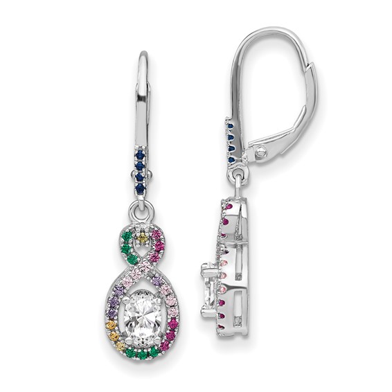 Prizma Sterling Silver Rhodium-plated Colorful and White CZ Infinity Dangle Leverback Earrings