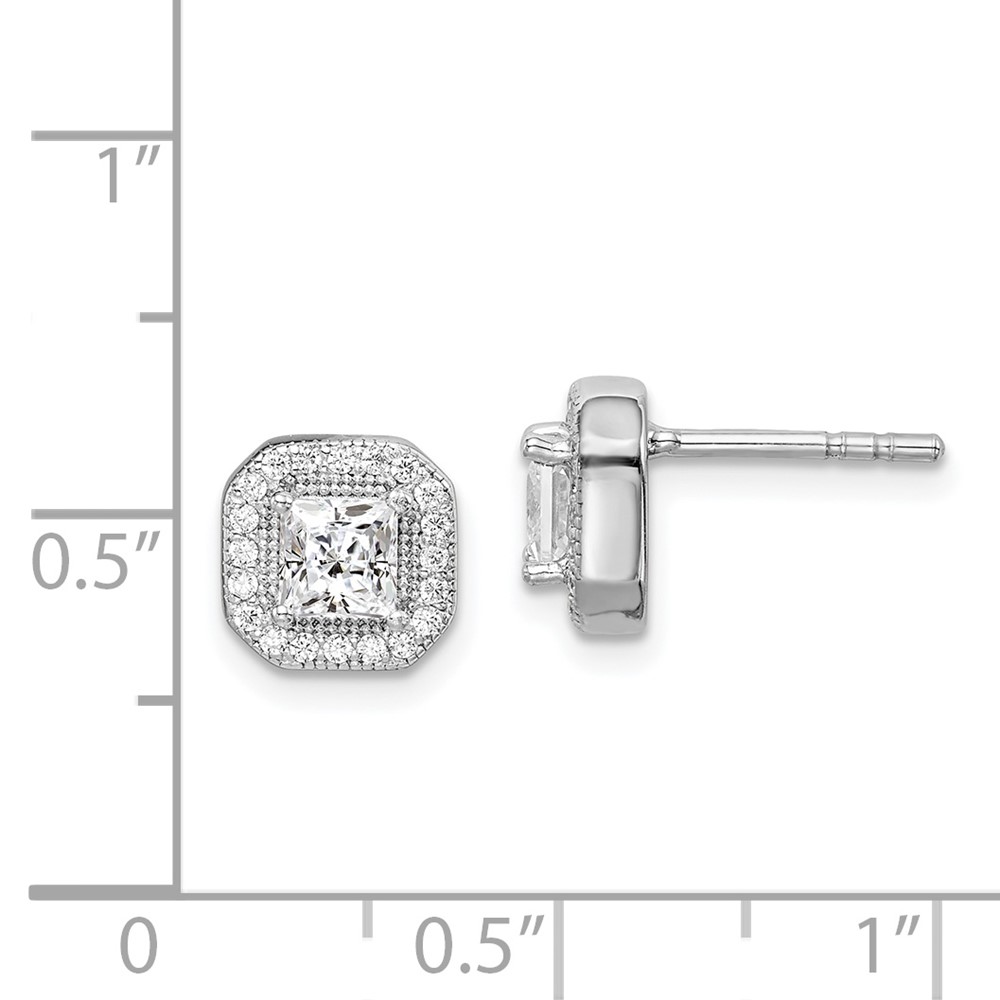 Sterling Silver Rhodium Plated Square Clear Center and Clear CZ Post Earrings (QE14470APR)