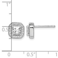 Sterling Silver Rhodium Plated Square Clear Center and Clear CZ Post Earrings view 4