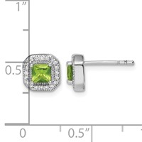Sterling Silver Rhodium Plated Square Green and Clear CZ Post Earrings view 4
