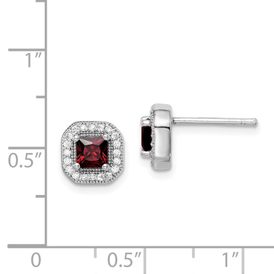 Sterling Silver Rhodium Plated Square Birthstone CZ and Clear CZ Post Earrings