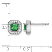 Sterling Silver Rhodium Plated Square Green and Clear CZ Post Earrings view 4