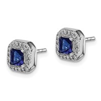 Sterling Silver Rhodium Plated Square Blue and Clear CZ Post Earrings view 2