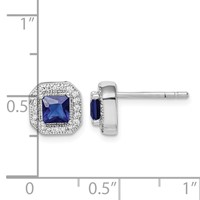 Sterling Silver Rhodium Plated Square Blue and Clear CZ Post Earrings view 4