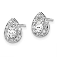 Sterling Silver Rhodium Plated CZ Post Earrings view 2