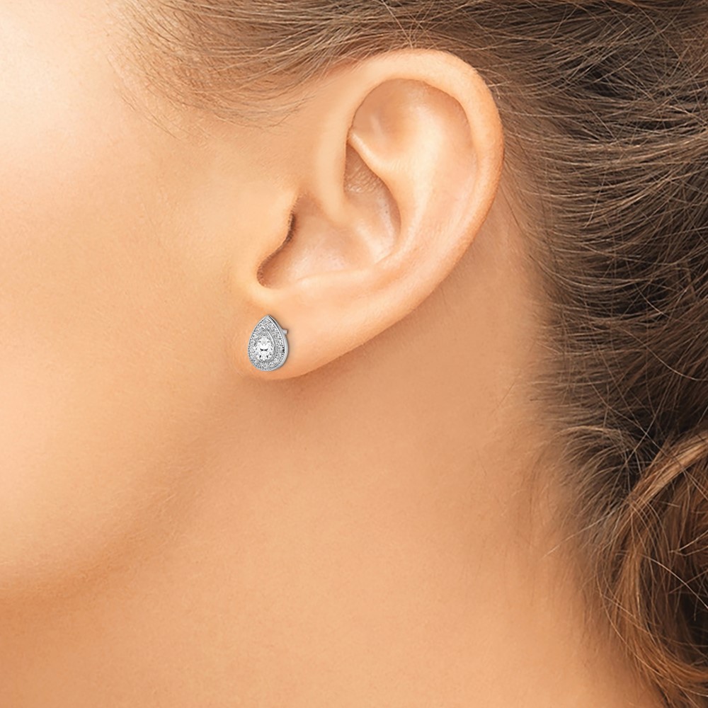 Sterling Silver Rhodium Plated CZ Post Earrings (QE14472APR)
