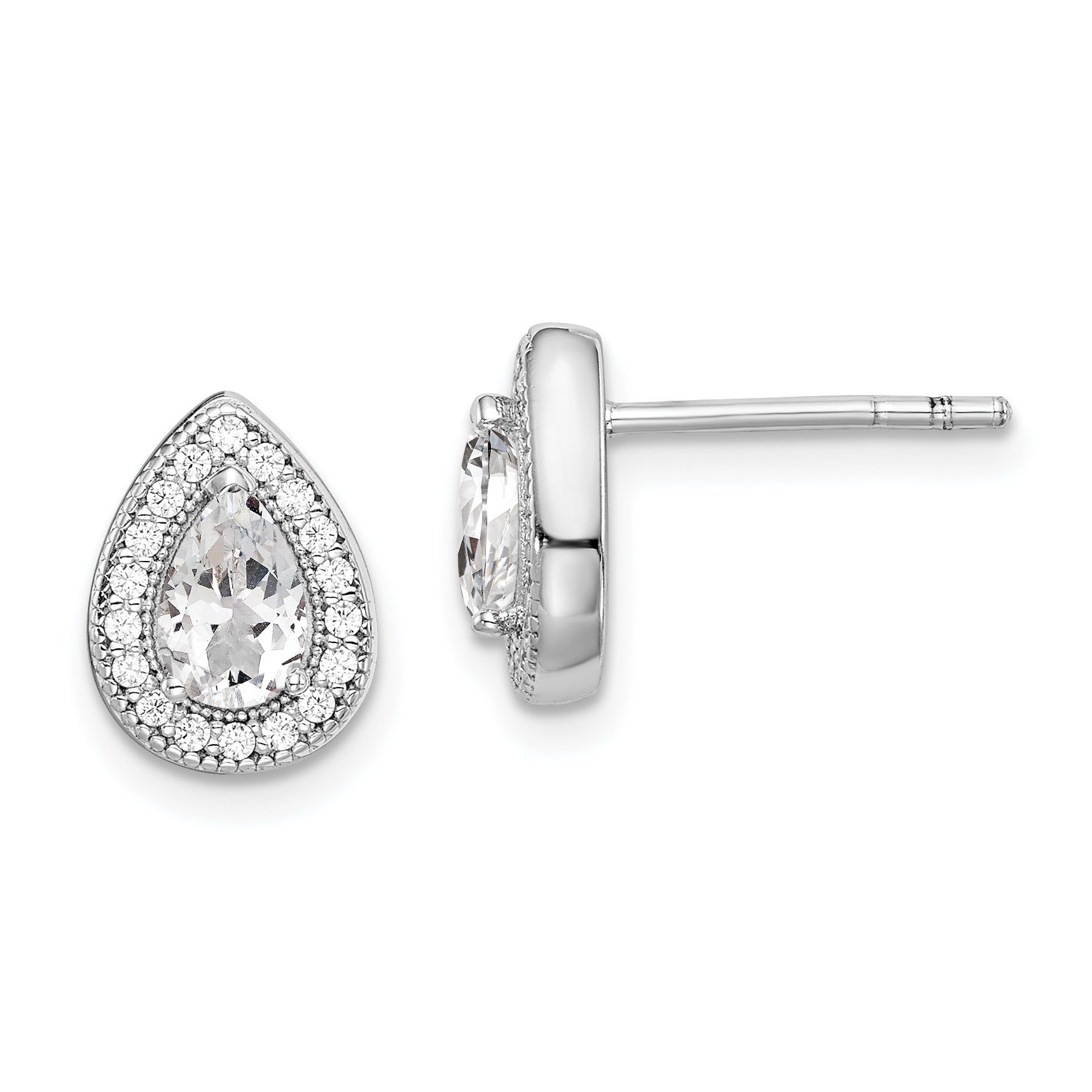 Sterling Silver Rhodium Plated CZ Post Earrings (QE14472APR)