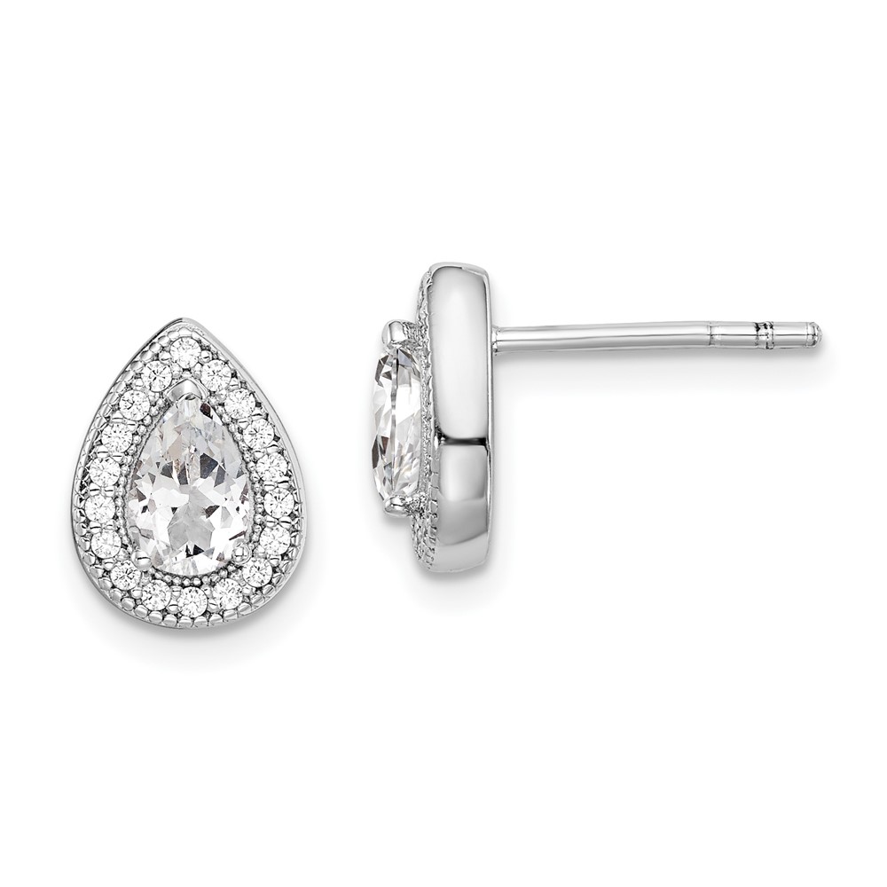 Sterling Silver Rhodium Plated CZ Post Earrings (QE14472APR)