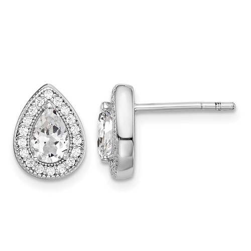 Sterling Silver Rhodium Plated CZ Post Earrings