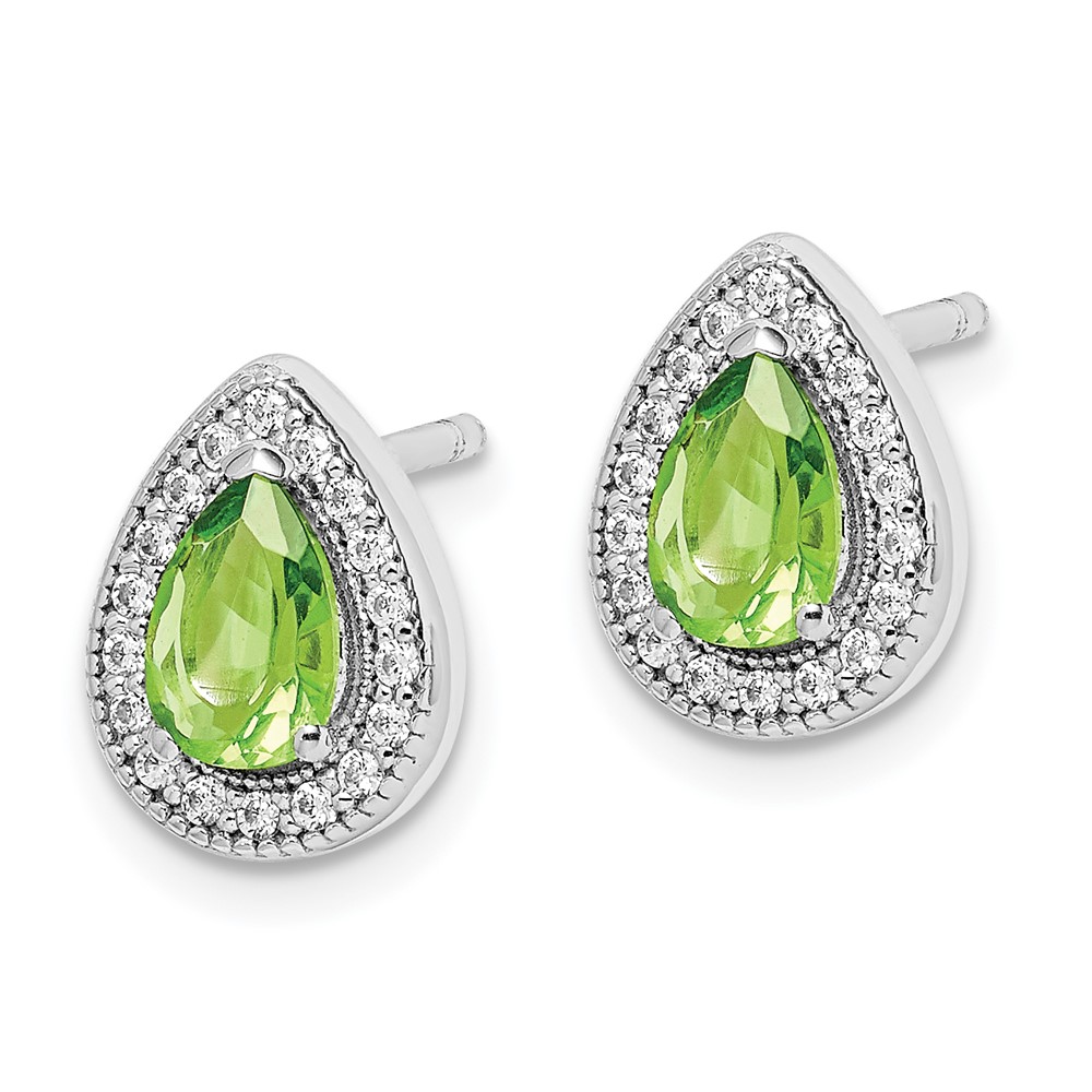 Sterling Silver Rhodium Plated Green and Clear CZ Post Earrings (QE14472AUG)