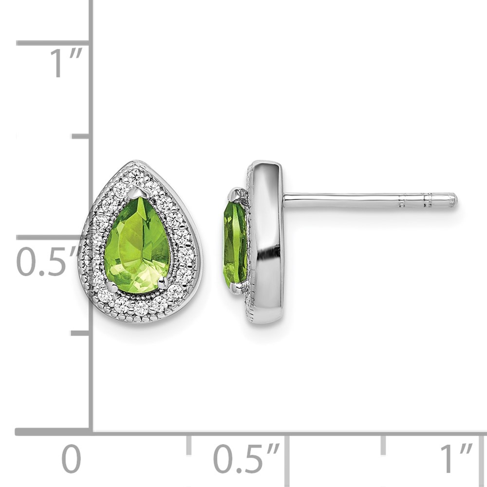 Sterling Silver Rhodium Plated Green and Clear CZ Post Earrings (QE14472AUG)