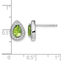 Sterling Silver Rhodium Plated Green and Clear CZ Post Earrings view 4