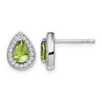 Sterling Silver Rhodium Plated Green and Clear CZ Post Earrings view 1