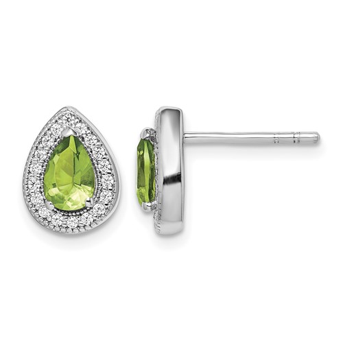 Sterling Silver Rhodium Plated Green and Clear CZ Post Earrings