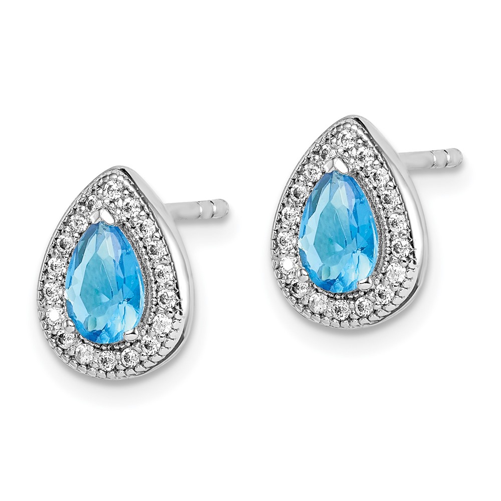 Sterling Silver Rhodium Plated Blue and Clear CZ Post Earrings (QE14472DEC)