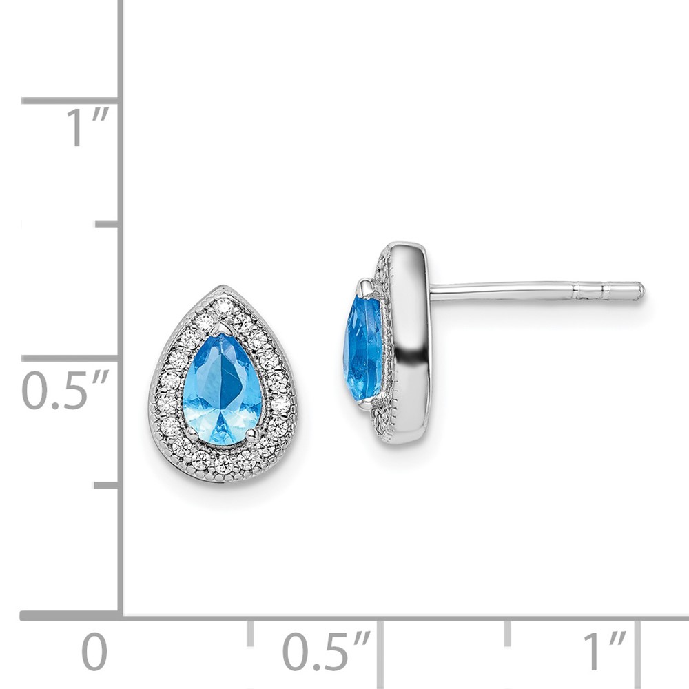 Sterling Silver Rhodium Plated Blue and Clear CZ Post Earrings (QE14472DEC)
