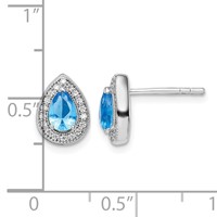 Sterling Silver Rhodium Plated Blue and Clear CZ Post Earrings view 4
