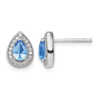 Sterling Silver Rhodium Plated Blue and Clear CZ Post Earrings view 1
