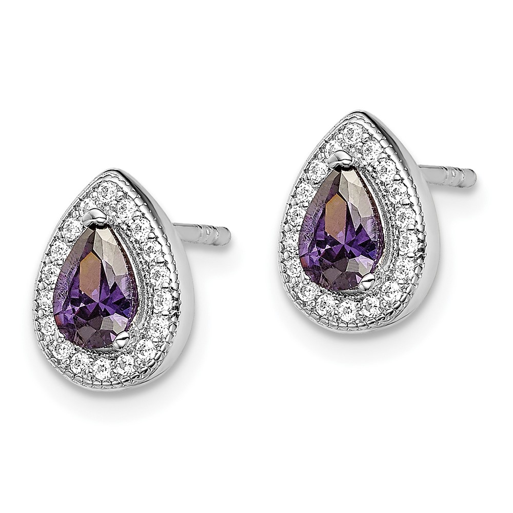 Sterling Silver Rhod Plated Purple and Clear CZ Earrings (QE14472FEB)