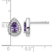 Sterling Silver Rhod Plated Purple and Clear CZ Earrings view 4