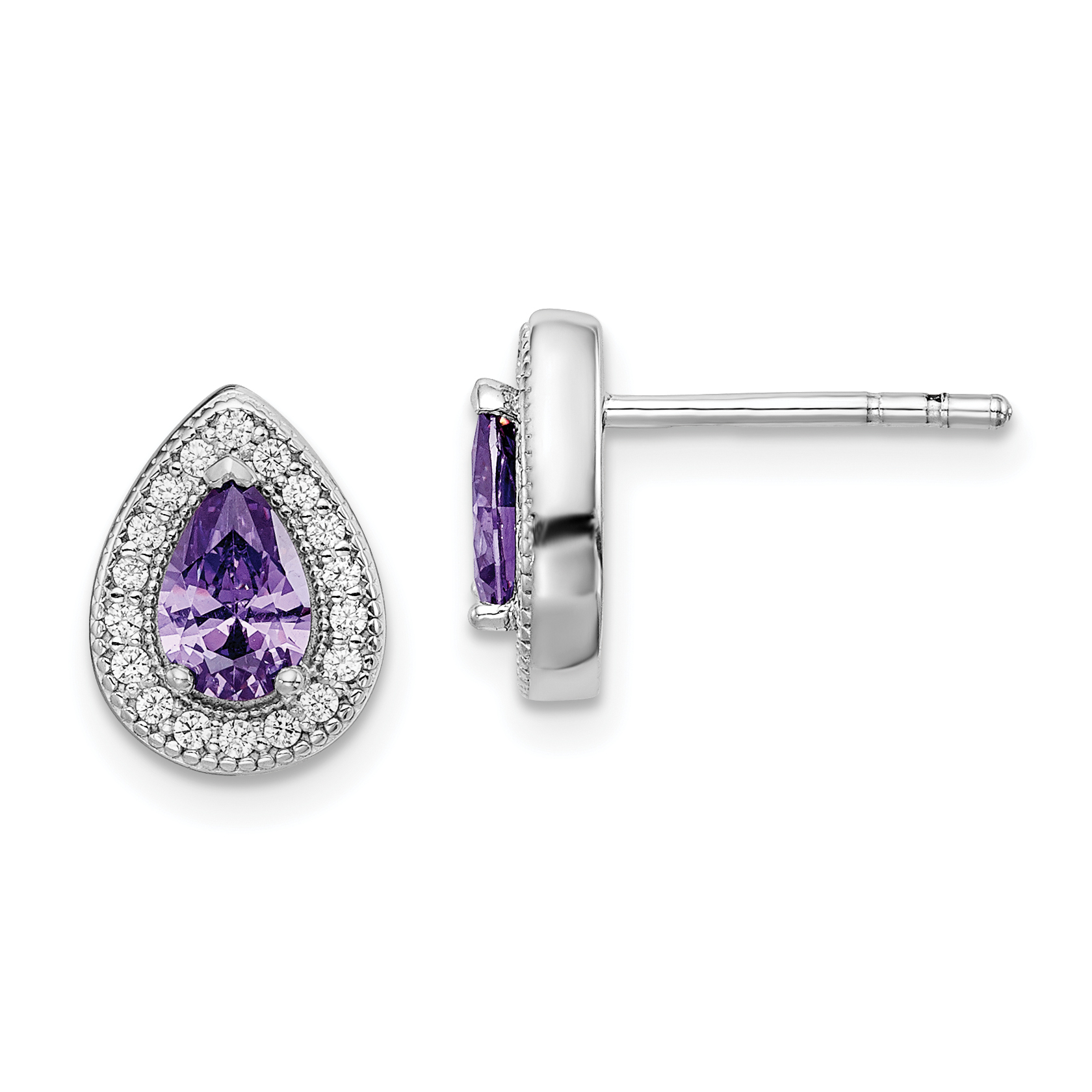 Sterling Silver Rhod Plated Purple and Clear CZ Earrings (QE14472FEB)