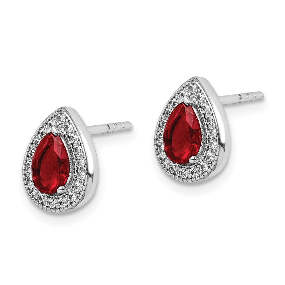 Sterling Silver Rhod Plated Red and Clear CZ Post Earrings (QE14472JAN)