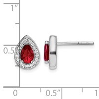 Sterling Silver Rhod Plated Red and Clear CZ Post Earrings view 4