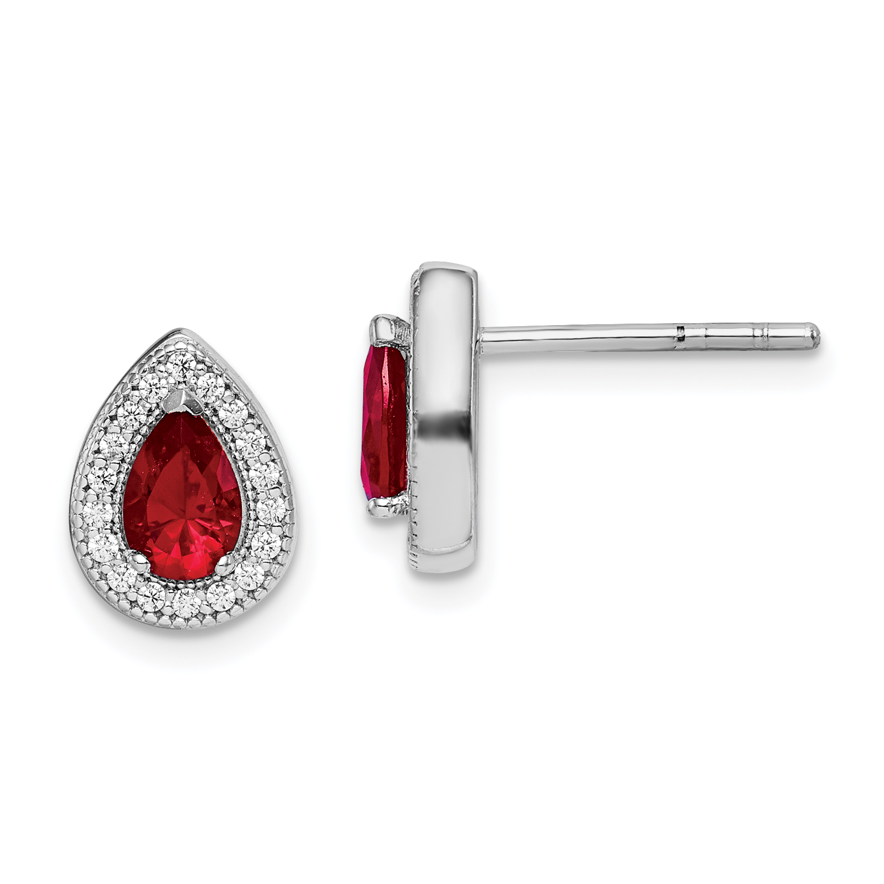 Sterling Silver Rhod Plated Red and Clear CZ Post Earrings (QE14472JAN)